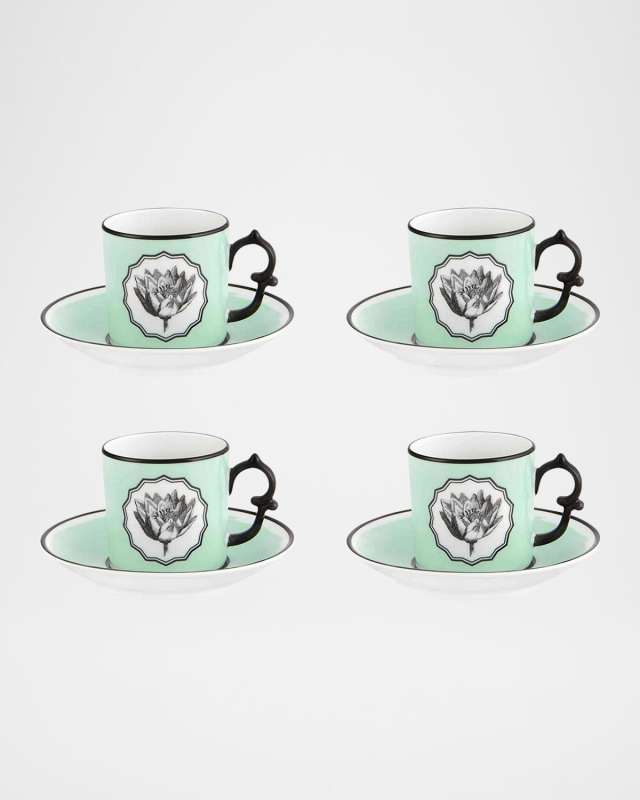 Herbariae Espresso/Coffee Cups & Saucers, Set of 4